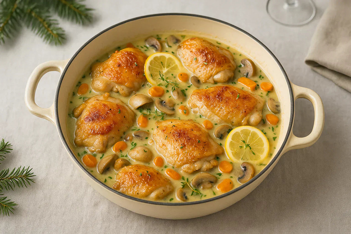 Coq au Citron – Hähnchen in heller Zitronen-Kräuter-Sauce